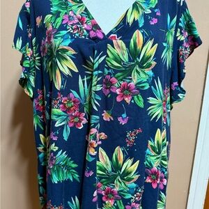 Jones New York Navy Floral V-Neck Blouse